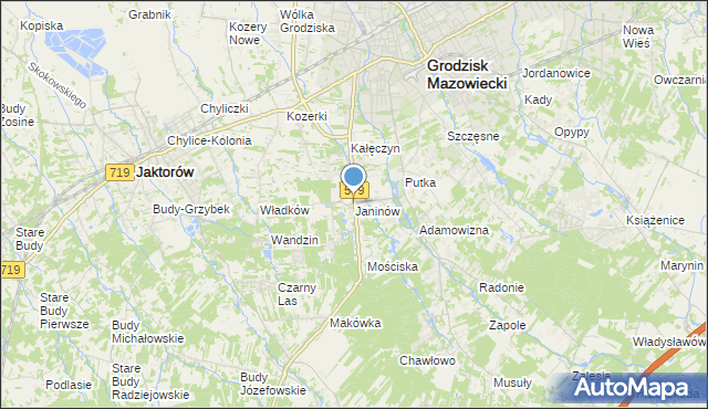 mapa Janinów, Janinów gmina Grodzisk Mazowiecki na mapie Targeo